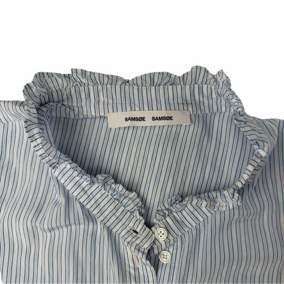 SAMSOE SAMSOE Women’s Suzia Blouse In Ibiza St. Striped Button Down Blouse Sz L - Picture 5 of 10